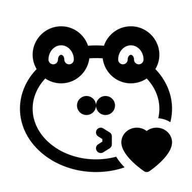 İri gözlü kurbağa, kalp ile öpücük üfleyen emoji.