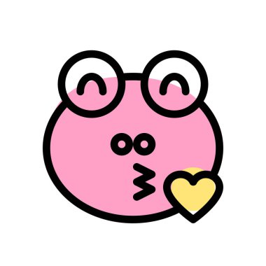 İri gözlü kurbağa, kalp ile öpücük üfleyen emoji.