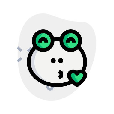 İri gözlü kurbağa, kalp ile öpücük üfleyen emoji.