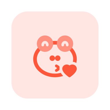 İri gözlü kurbağa, kalp ile öpücük üfleyen emoji.