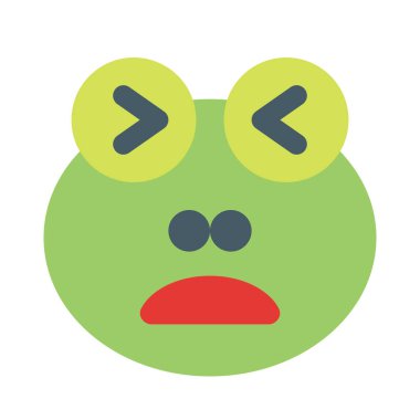 Kurbağa surat asıyor, ağzı açık ve şaşı.