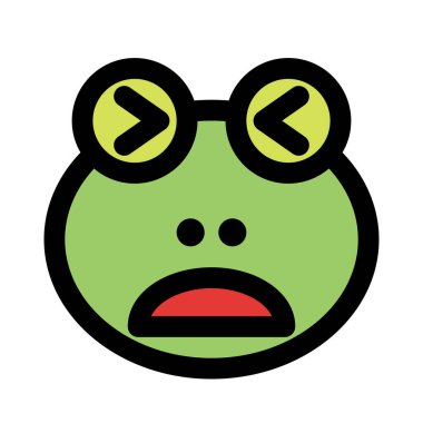 Kurbağa surat asıyor, ağzı açık ve şaşı.