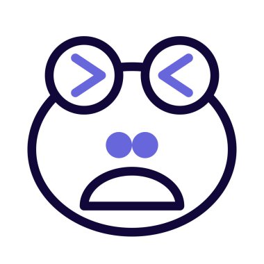 Kurbağa surat asıyor, ağzı açık ve şaşı.