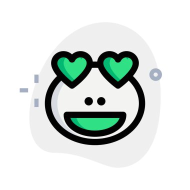 Mutlu, romantik, sırıtan, kalp gözlü kurbağa