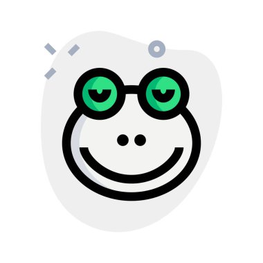 Gözleri kapalı gülümseyen kurbağa ifadesi.