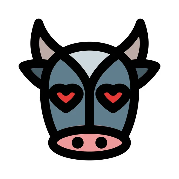 Romantické Srdce Oči Kráva Tvář Obrazové Znázornění — Stockový vektor
