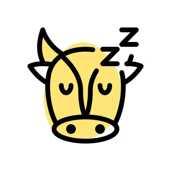 Κοιμισμένη Αγελάδα Μακριά Κέρατα Emoticon Εικονιστική Αναπαράσταση — Διανυσματικό Αρχείο
