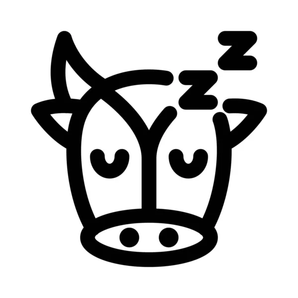 Vaca Adormecida Com Chifres Longos Emoticon Representação Pictórica —  Vetores de Stock