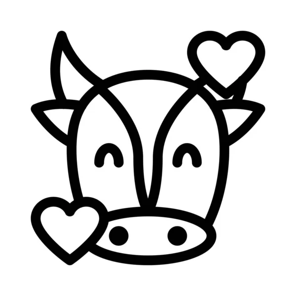 Vaca Feliz Com Corações Girando Torno Emoji —  Vetores de Stock