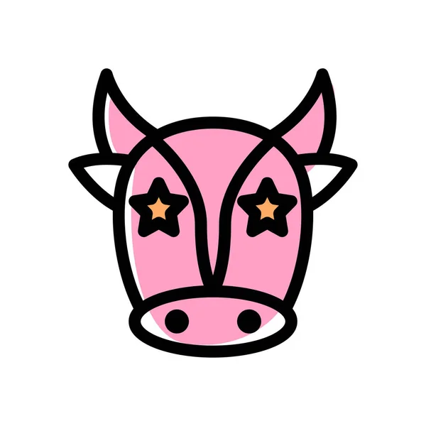 Star Stuck Eyes Domisticate Cow Emoticon — Stock Vector