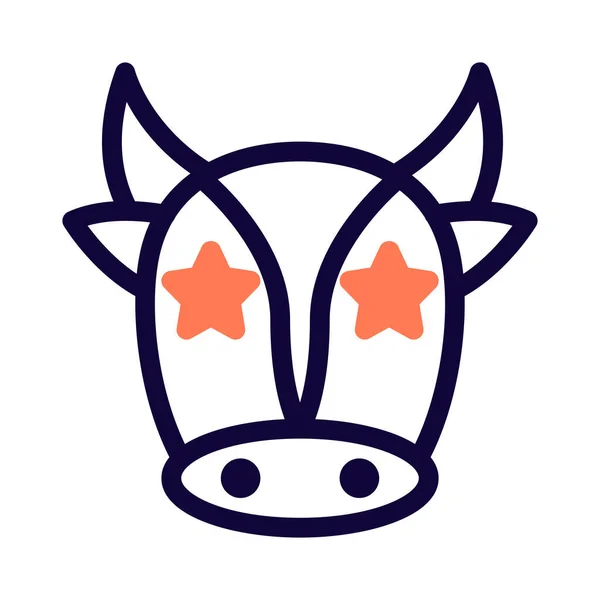 Star Stuck Eyes Domisticate Cow Emoticon — стоковый вектор