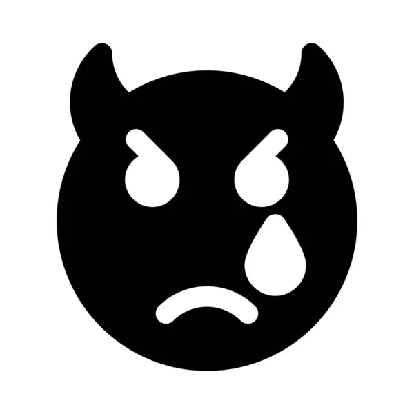 Πρόσωπο Του Διαβόλου Κέρατα Emoji Κλαίει Δάκρυα — Διανυσματικό Αρχείο