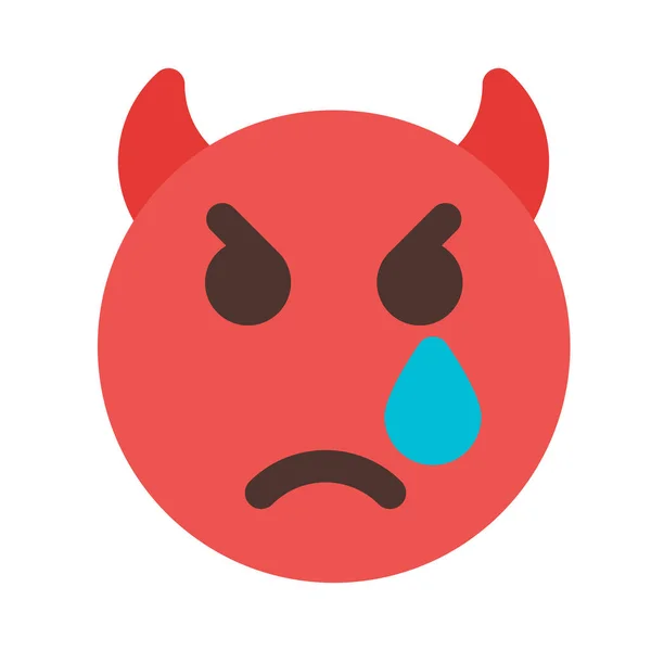 Πρόσωπο Του Διαβόλου Κέρατα Emoji Κλαίει Δάκρυα — Διανυσματικό Αρχείο