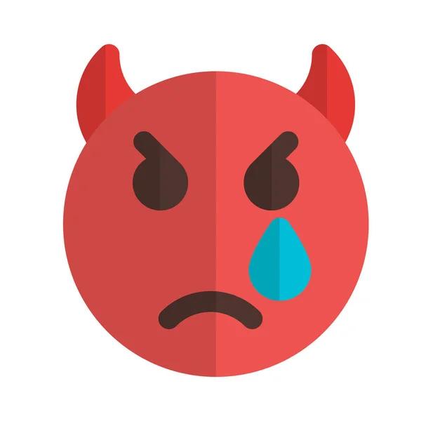 Visage Diable Avec Des Cornes Emoji Pleurer Avec Des Larmes — Image vectorielle