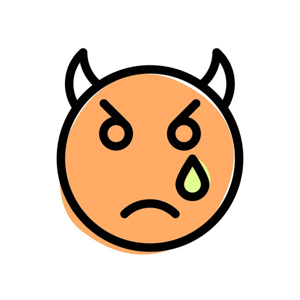 Duivel Gezicht Met Hoorns Emoji Huilen Met Tranen — Stockvector