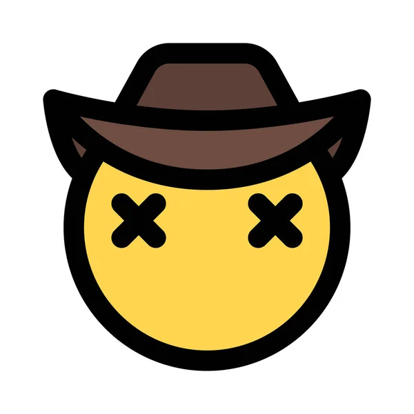 Cowboy Kalap Szemek Keresztbe Hasonlít Halott Emoji — Stock Vector