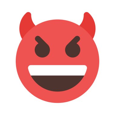 Sırıtan şeytan ve boynuzlar açık ağızla gülümsüyor.