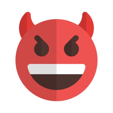 Sırıtan şeytan ve boynuzlar açık ağızla gülümsüyor.