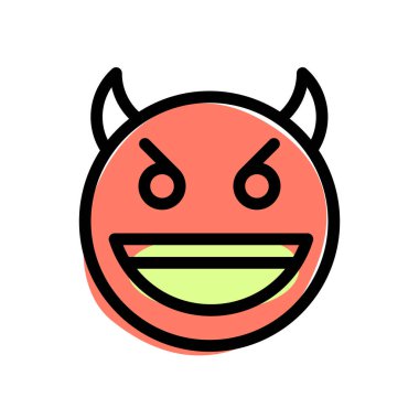 Sırıtan şeytan ve boynuzlar açık ağızla gülümsüyor.