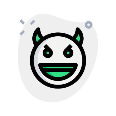 Sırıtan şeytan ve boynuzlar açık ağızla gülümsüyor.