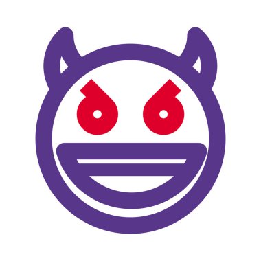 Sırıtan şeytan ve boynuzlar açık ağızla gülümsüyor.