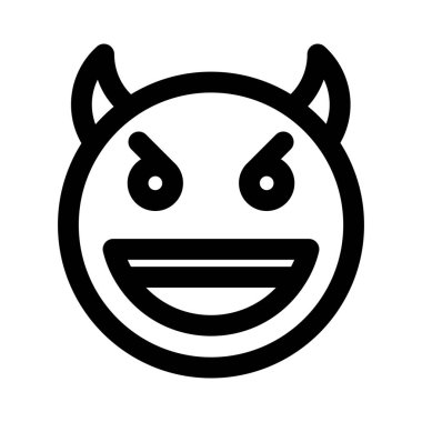 Sırıtan şeytan ve boynuzlar açık ağızla gülümsüyor.