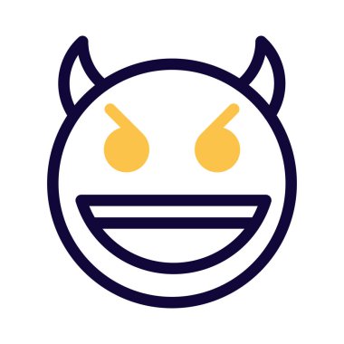 Sırıtan şeytan ve boynuzlar açık ağızla gülümsüyor.