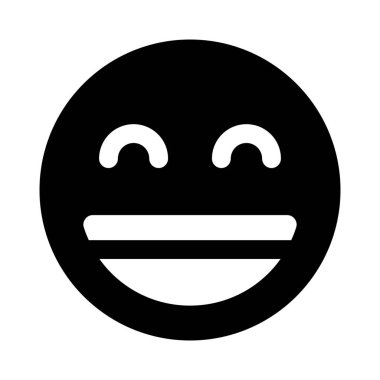 Gülümseyen yüz ifadesi gözleri kıvrımlı ve ağzı açık