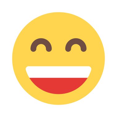 Gülümseyen yüz ifadesi gözleri kıvrımlı ve ağzı açık