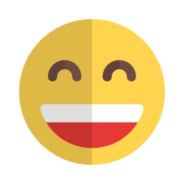 Gülümseyen yüz ifadesi gözleri kıvrımlı ve ağzı açık