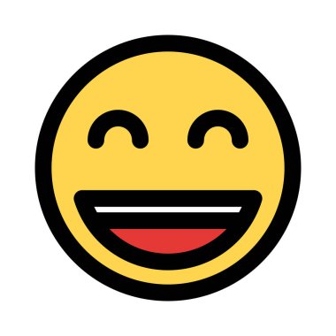 Gülümseyen yüz ifadesi gözleri kıvrımlı ve ağzı açık