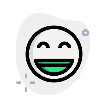 Gülümseyen yüz ifadesi gözleri kıvrımlı ve ağzı açık