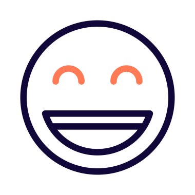 Gülümseyen yüz ifadesi gözleri kıvrımlı ve ağzı açık