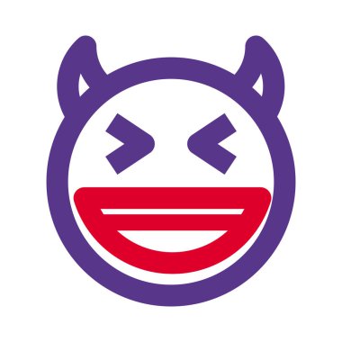 Sırıtan iblis ve boynuzlar açık ağızla gülümsüyor.