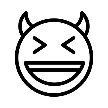 Sırıtan iblis ve boynuzlar açık ağızla gülümsüyor.