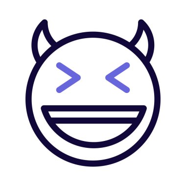 Sırıtan iblis ve boynuzlar açık ağızla gülümsüyor.