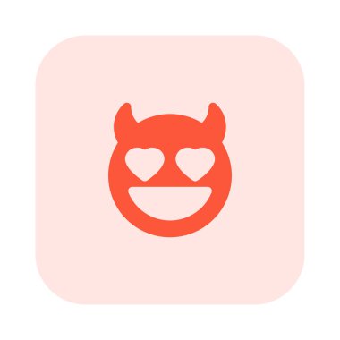 Boynuzlu şeytanın gözleri gülen yüz emojisi.