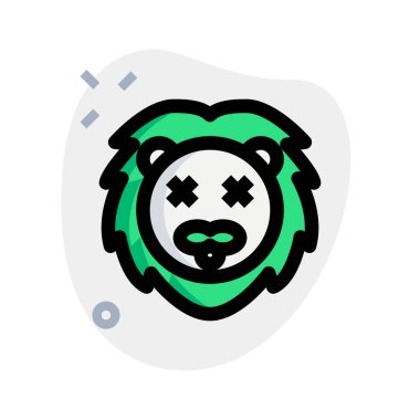 Aslan nötr sahnede, gözleri kapalı.