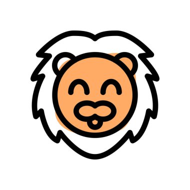 Uzun saçlı, gülümseyen aslan yüzlü.