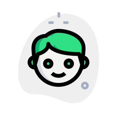 Küçük çocuk gülümseme emojisi ile resim sunumuyla karşı karşıya.