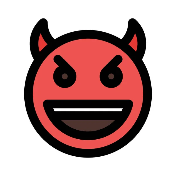 Grinning Devil Horns Smile Open Mouth — Stock Vector