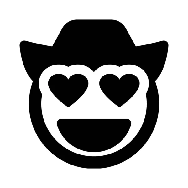 Heart Eyes Cowboy Hat Emoticon Smiley Face — Stock Vector