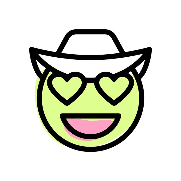 Coração Olhos Cowboy Chapéu Emoticon Com Rosto Sorridente — Vetor de Stock