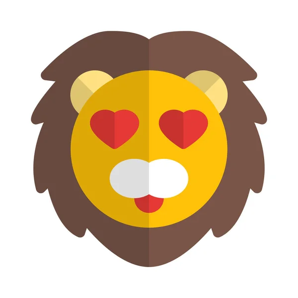 Feliz León Sonriente Romántico Con Ojos Corazón — Vector de stock