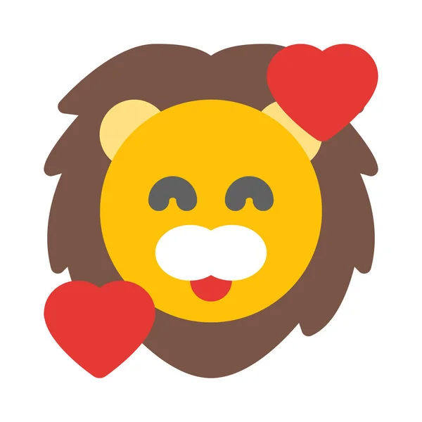 Χαμογελαστό Λιοντάρι Καρδιές Που Περιστρέφονται Γύρω Από Πρόσωπο Emoticon — Διανυσματικό Αρχείο