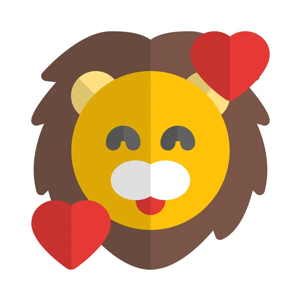 León Sonriente Con Corazones Girando Alrededor Del Emoticono Cara — Archivo Imágenes Vectoriales