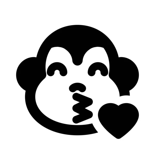Małpa Dużymi Oczami Emotikony Wieje Pocałunek Sercem — Wektor stockowy