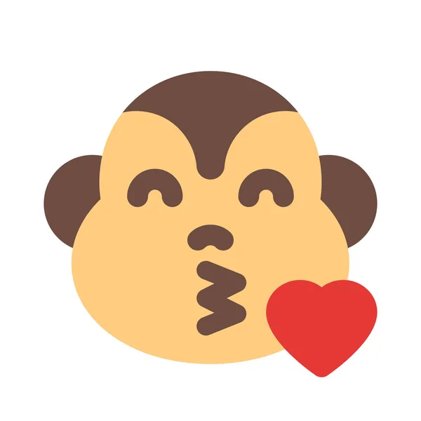 Scimmia Con Grandi Occhi Emoji Soffiando Bacio Con Cuore — Vettoriale Stock