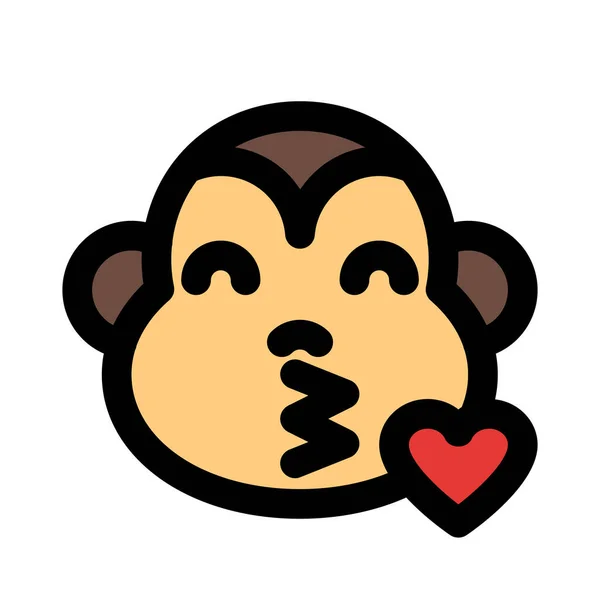 Mono Con Grandes Ojos Emoji Soplado Beso Con Corazón — Vector de stock