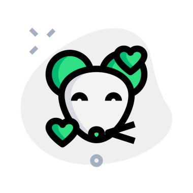 Gülen fare kalp etrafında dönüyor yüz ifadeleri